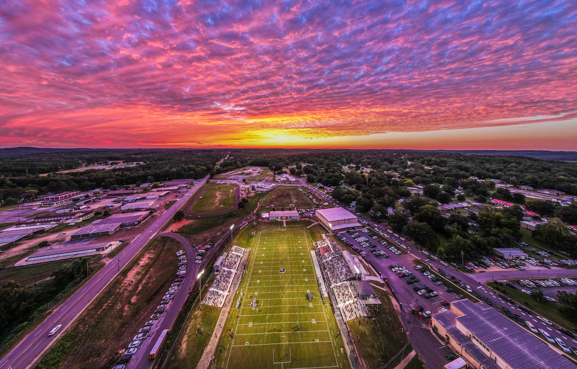 Drone image capturing the scale and setting of a public event